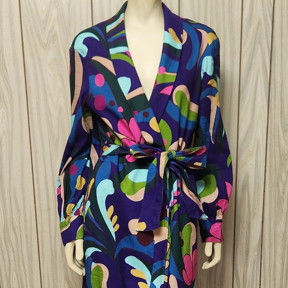 psychedelic long robe M women's mod dress coat